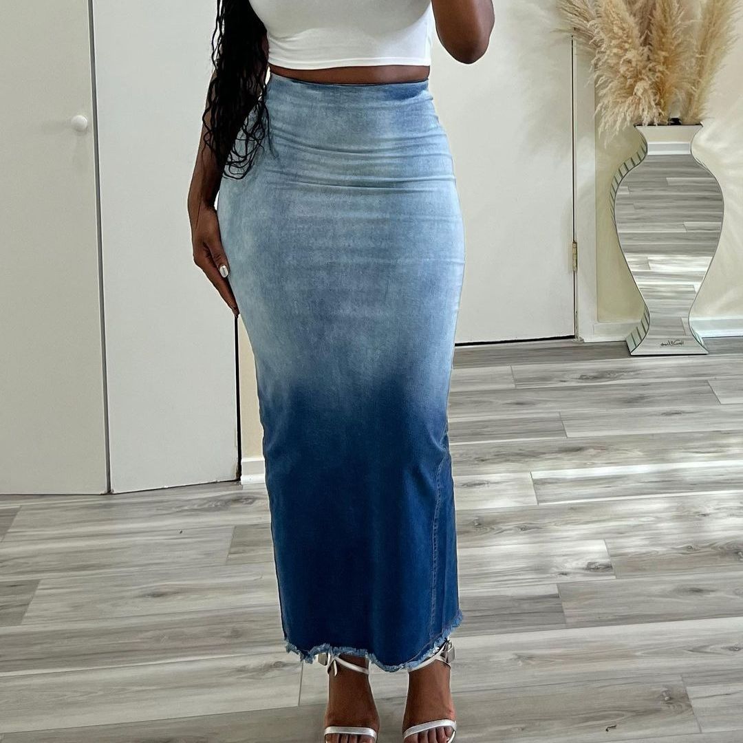 Women's Clothing Fashion Slit Tassel Denim Skirt