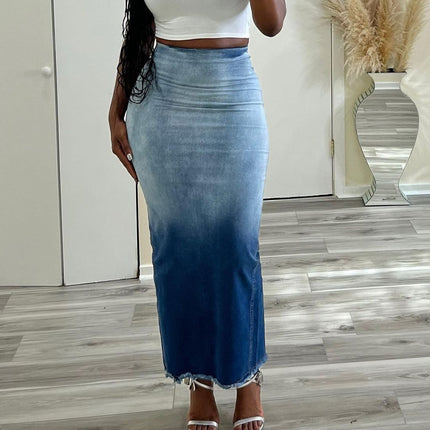 Women's Clothing Fashion Slit Tassel Denim Skirt