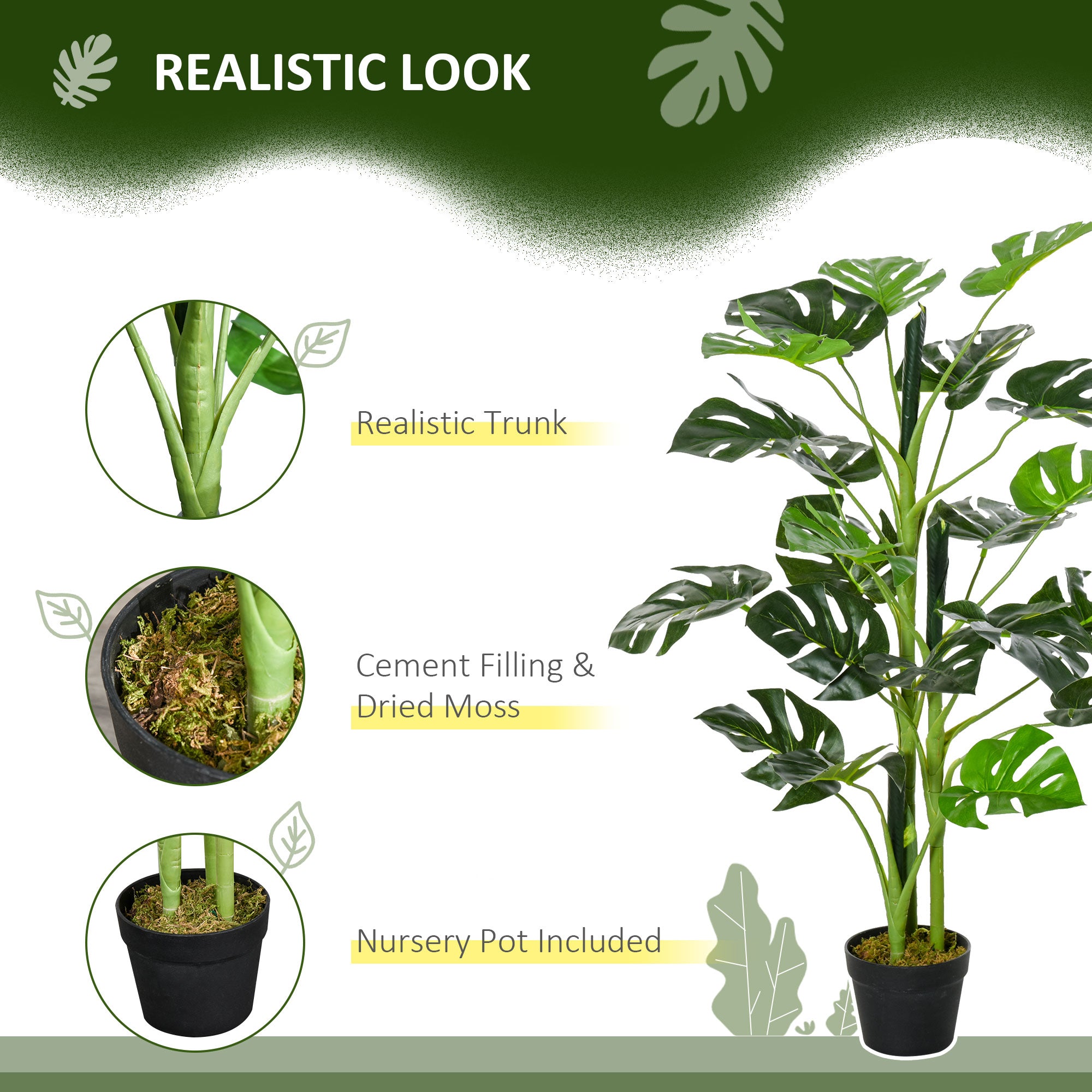 100cm/3.3FT Artificial Monstera Tree Decorative Cheese Plant 21 Leaves With Nursery Pot, Fake Tropical Palm Tree For Indoor Outdoor Décor, Set Of 2