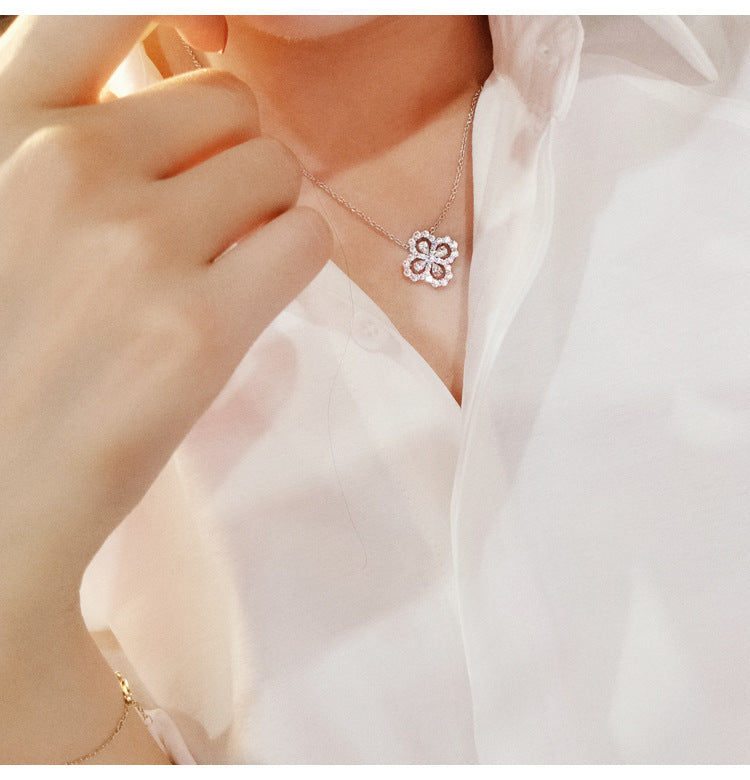 Design Necklace Female Sterling Silver Plated Four-leaf Clover Pendant