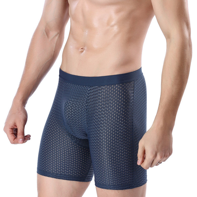 Men's Ice Silk  Mesh Lengthened Boxer Underwear