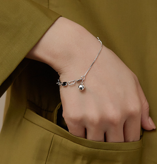 Punk Chain Instagram Niche Sterling Silver 925 Flake Beads Pendant Bracelet