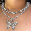 Alpcamers Double Layer Cuban Necklace Full Of Diamonds With Large Butterflies