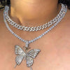 Alpcamers Double Layer Cuban Necklace Full Of Diamonds With Large Butterflies