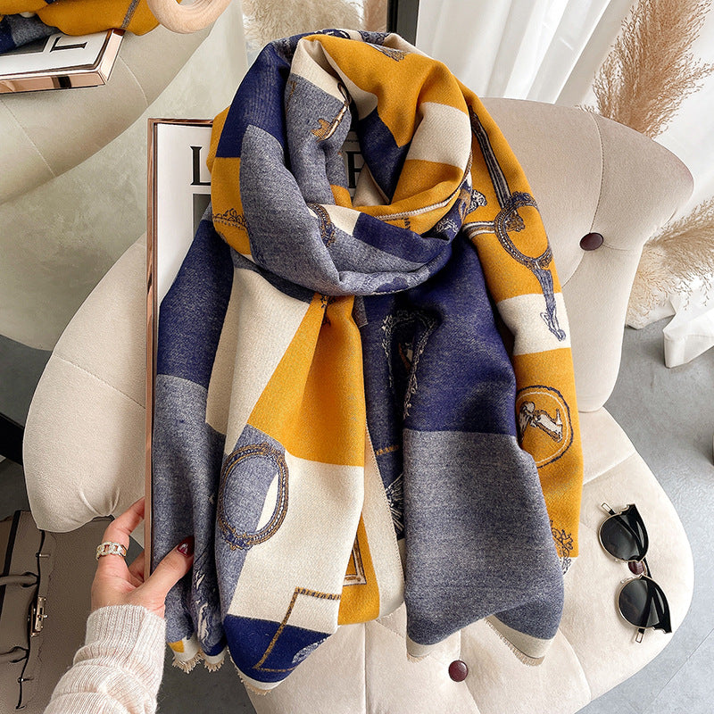 New Cashmere Mid-length Print Women Sweet Tassel Shawl Scarf