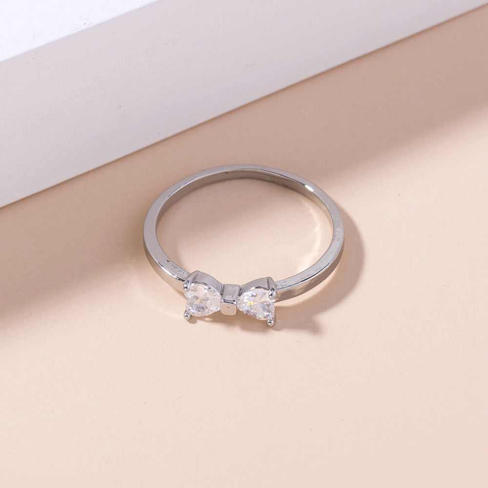 Cute Mini Bow Zircon Index Finger Ring Girl