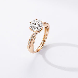 Affordable Luxury Style Champagne Gold Ring Personality Micro-inlaid Twisted Arm Six-claw
