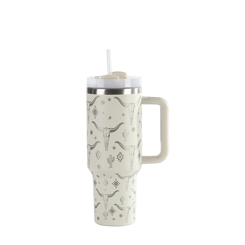 Laser Cow Head Printing Vacuum Cup Business Men's Large Capacity Warm-keeping Water Cup