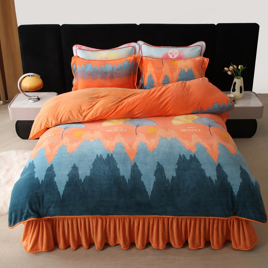 New Milk Fiber Printed Four-piece Bedding Set