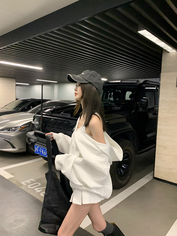 Gray Hooded Sweater Set Women's Skirt Two-piece Set