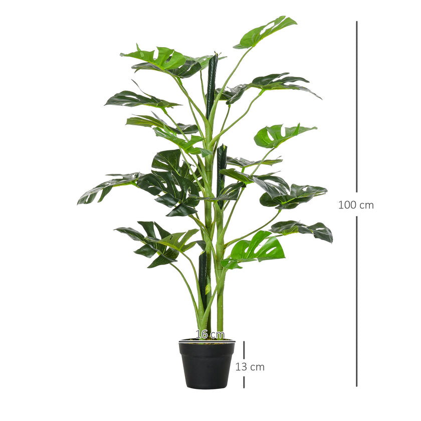 100cm/3.3FT Artificial Monstera Tree Decorative Cheese Plant 21 Leaves With Nursery Pot, Fake Tropical Palm Tree For Indoor Outdoor Décor, Set Of 2