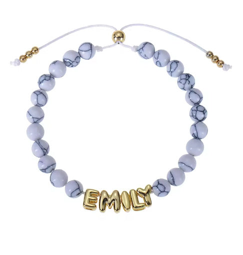 Bubble Letter Bracelet, Natural Stone Name Bracelet