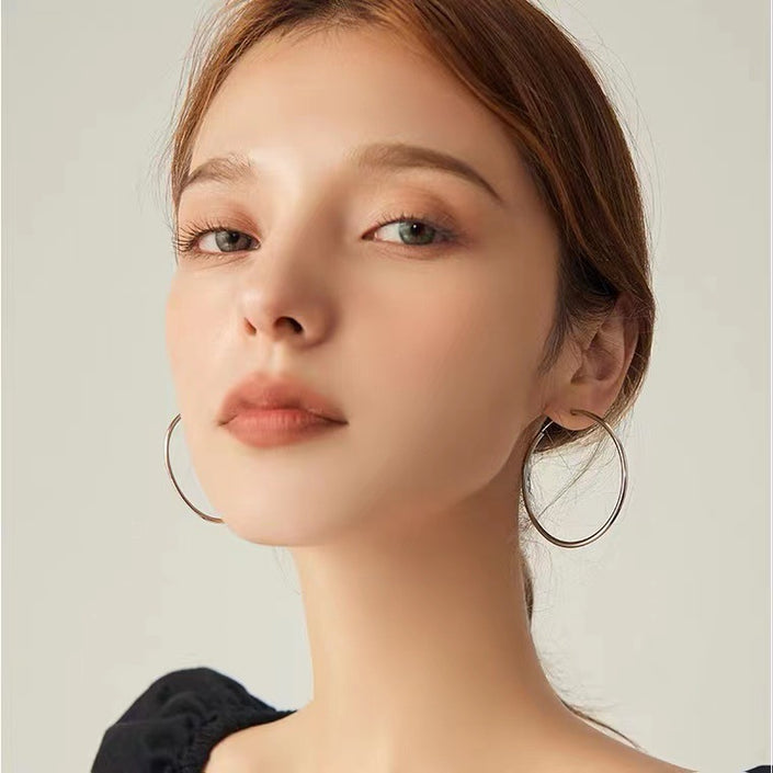 S925 Sterling Silver Big Circle Earrings Women