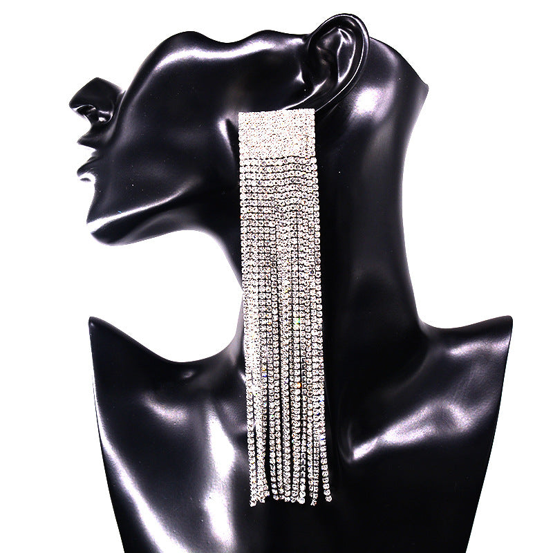 All-match Diamond Long Rhinestone Claw Chain Earrings