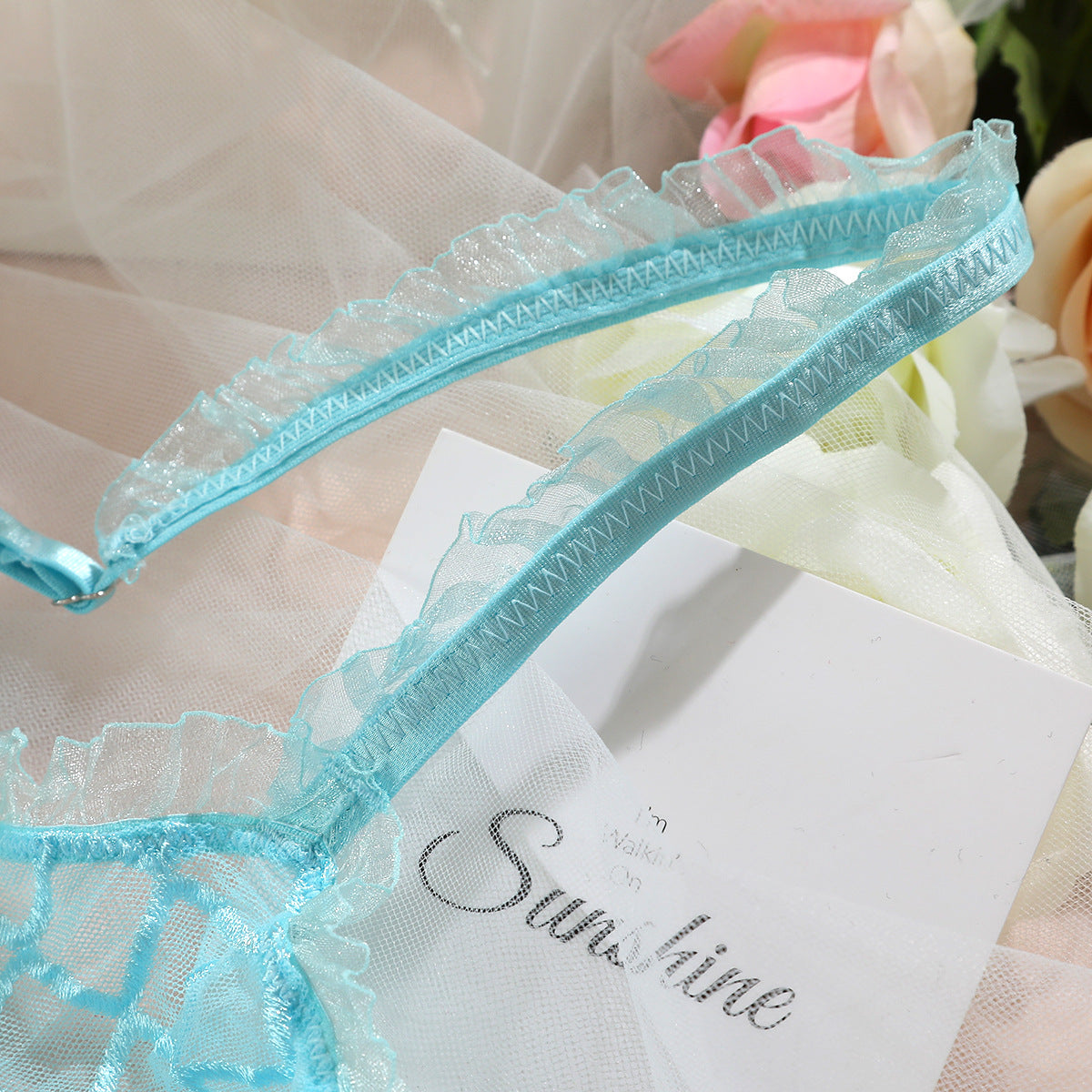 Underwear Large Mesh Push-up Four-piece Set With Scarf