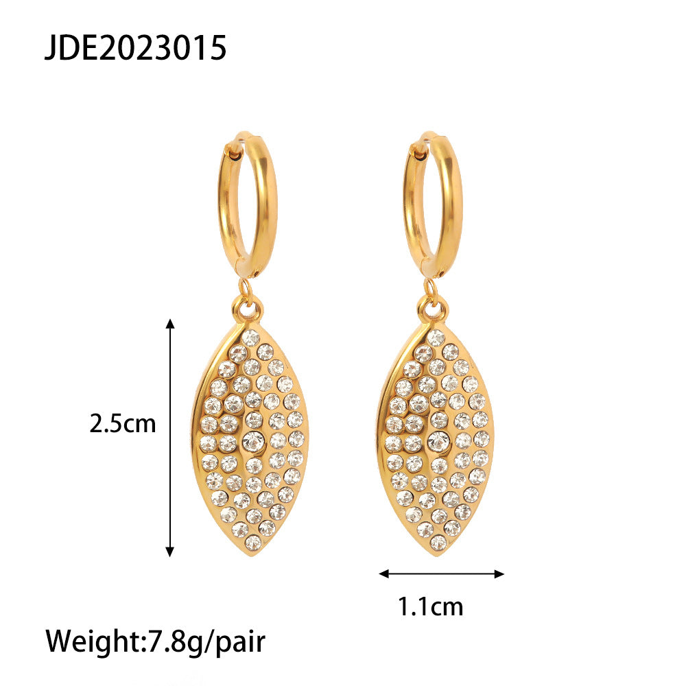 Stainless Women's Earrings Titanium Steel Diamond Leaf-shaped Pendant