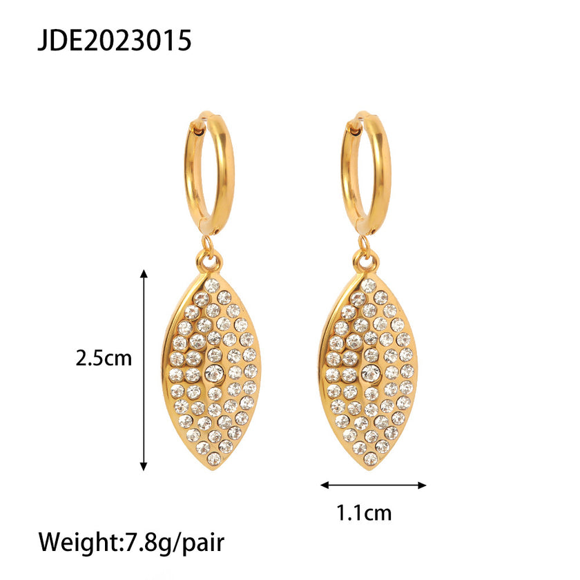Stainless Women's Earrings Titanium Steel Diamond Leaf-shaped Pendant