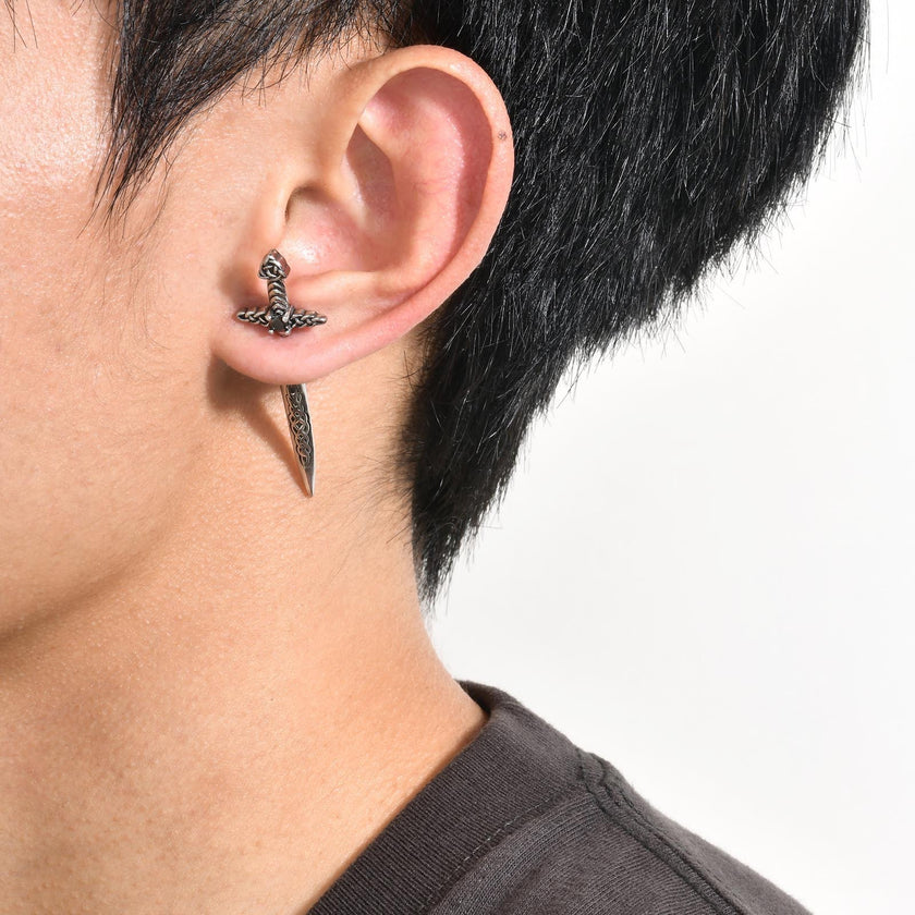 Stainless Steel Black Retro Hip Hop Sword Ear Studs