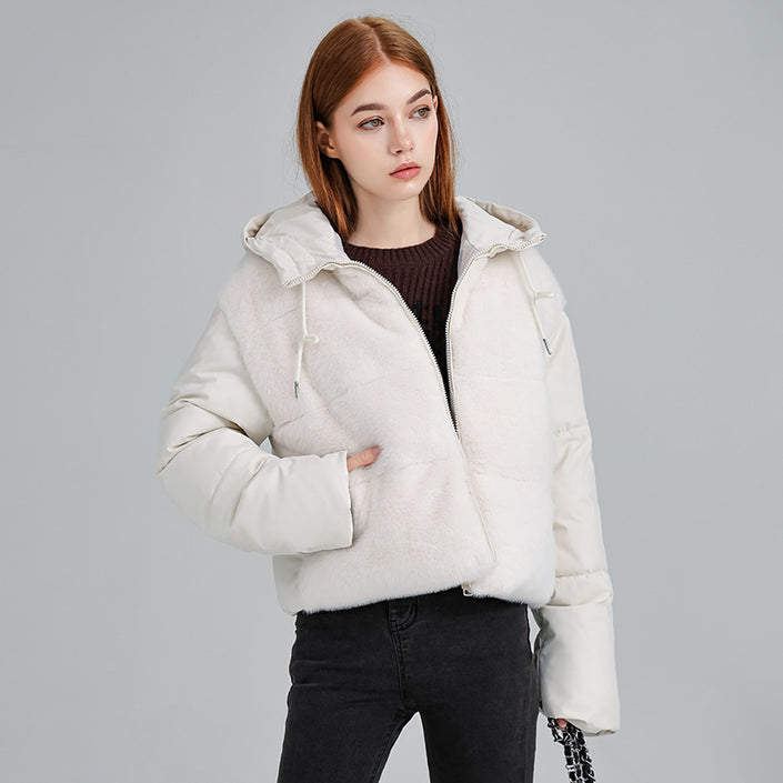 New Style Fur Patchwork Women's Coat For Women Winter Short Style Fashionable High Waist Warm Cotton Coat