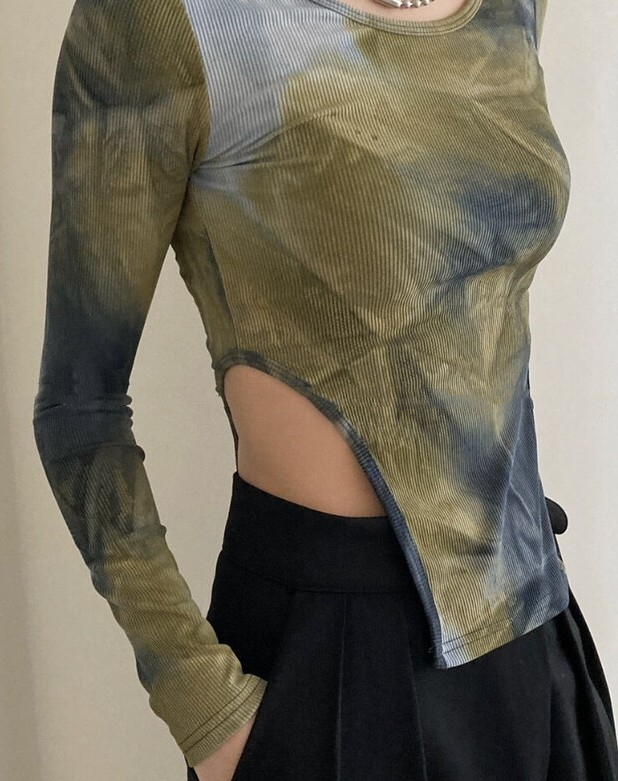 Vintage Halo Dyed Thread Hollow Out Bottom Shirt