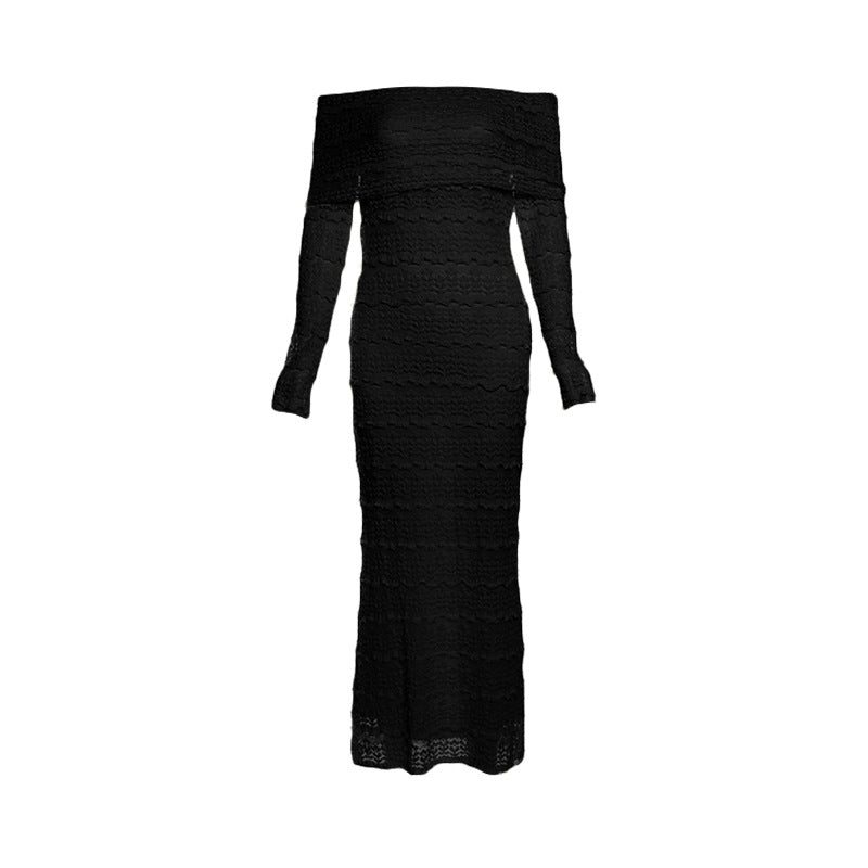 New Fashionable Elegant Socialite Style Off-shoulder Lace Dress Women