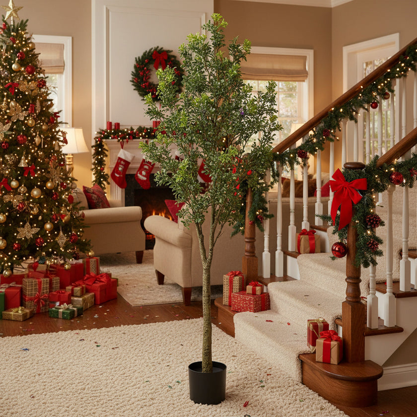 6FT Artificial Tree Indoor Decor Faux Potted Plant With Natural Look Leaves For Home Living Room Bedroom Office Easy Assembly