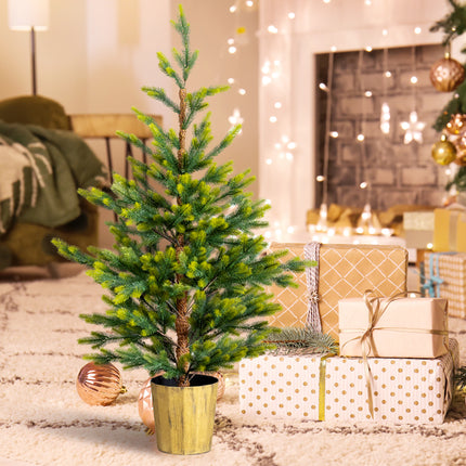 2 Pack 4 FT Dual Tone Artificial Christmas Tree With Pot Stand, Potted Xmas Pine Tree With 119 Branch Tips For Holiday Party Office Home, Green