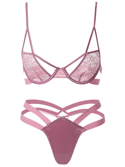 Underwear With Steel Ring Women Thin Transparent Lace Hollow Bra Set Thong