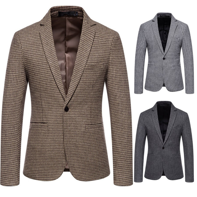 Men's Fashion Single Row One Button Suit Business Casual Trendy Woolen Suit Warm Jacket