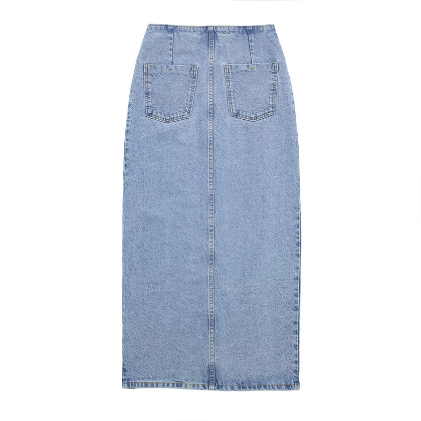 Summer Fashion High Waist A- Line Split Denim Skirt For Women