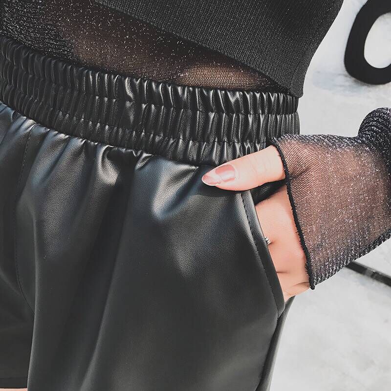 Women's High Waist Plus Size Leather Short