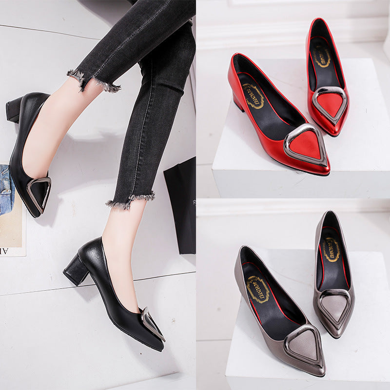 High heels casual triangular buckle shoes