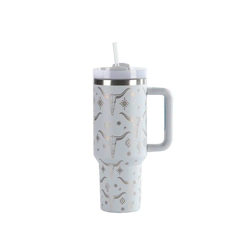 Laser Cow Head Printing Vacuum Cup Business Men's Large Capacity Warm-keeping Water Cup