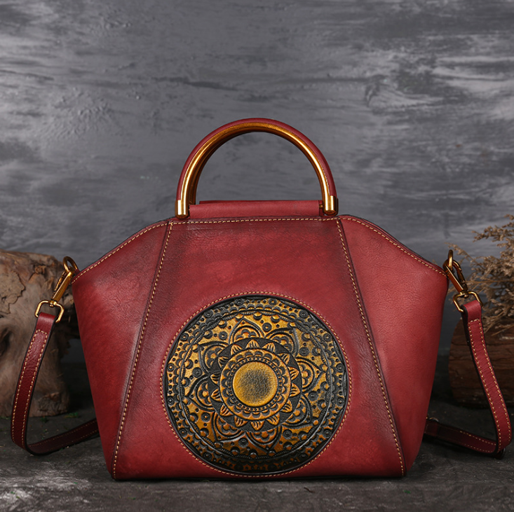 Handbag Totem Pattern High Quality Natural Skin Women Shoulder Tote Bags