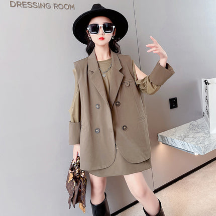 Double Breasted Mid Length Coat In Big Kids