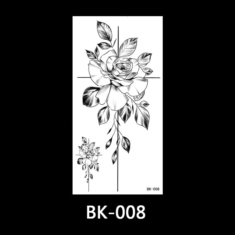 Black and white sketch flower tattoo stickers