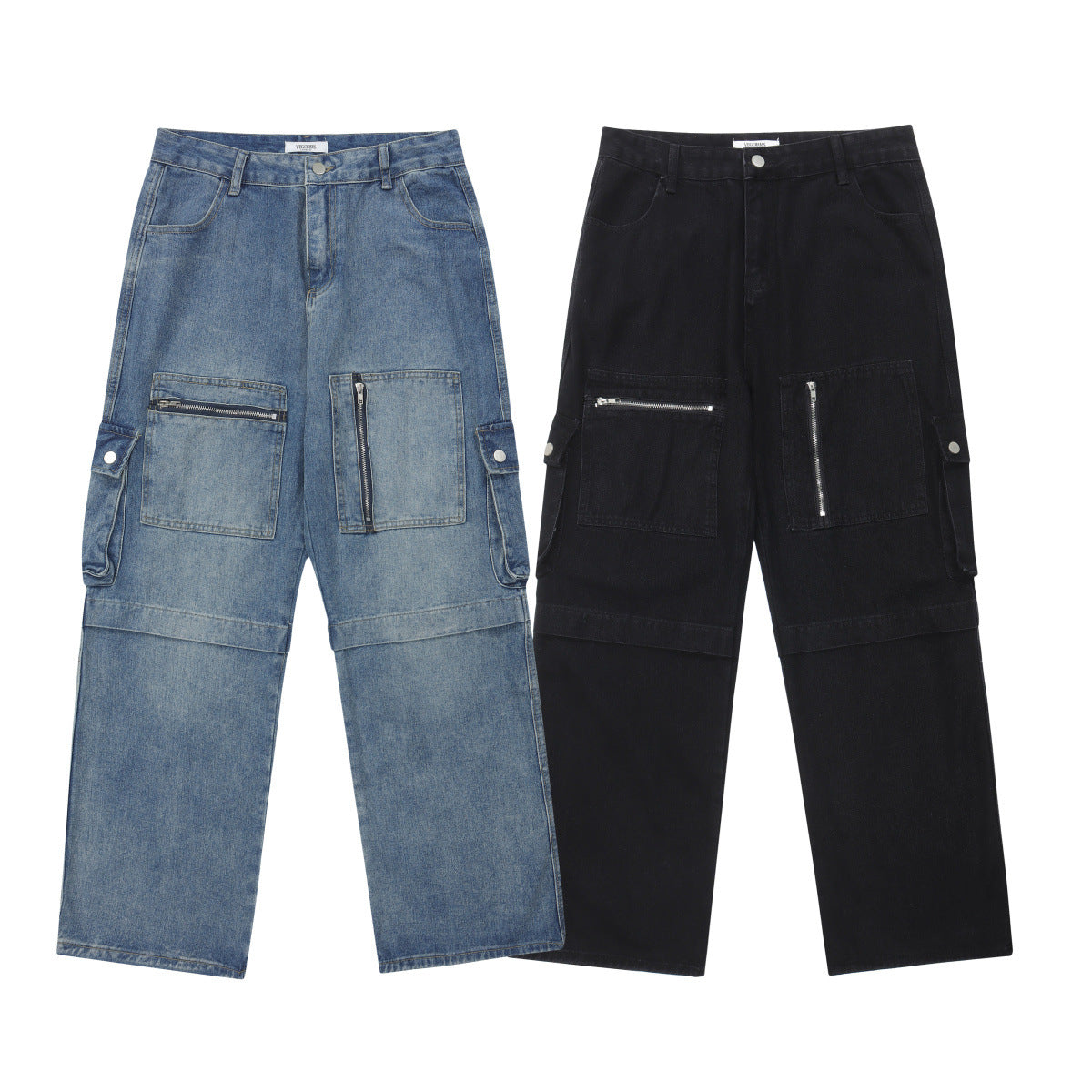 Multi-pocket Workwear jean Loose Wide Leg Zipper Straight Pants For Men And Women