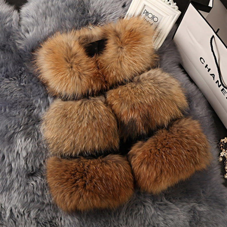Fashionable And Simple Ladies  Raccoon Fur Coat
