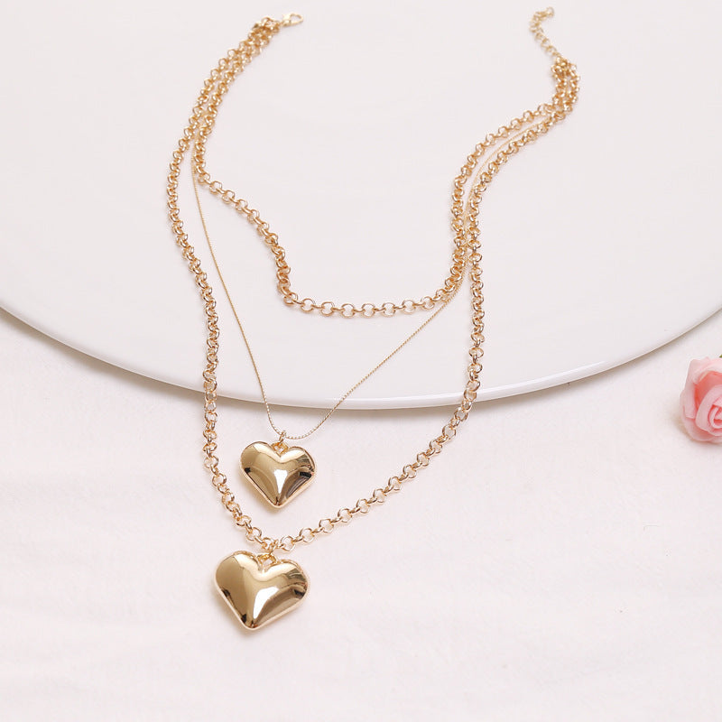 Vintage MultiLayer Heart Pendants Necklaces For Women Gold Geometric Punk Necklace New Design Wedding Jewelry Girlfriend Gifts