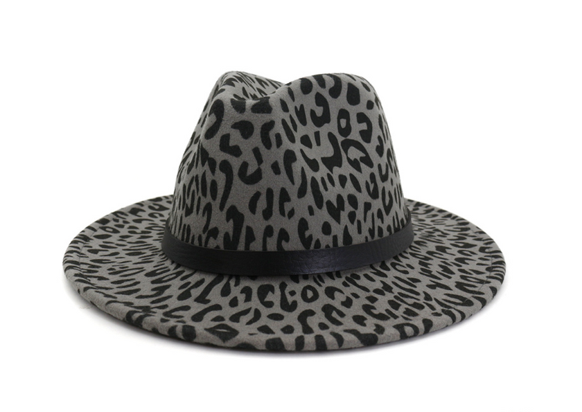 Wide Brim Leopard Wool Fedora Felt Hat For Women