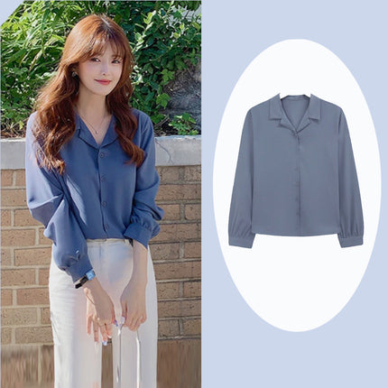 Simple temperament commuter suit collar long sleeve shirt