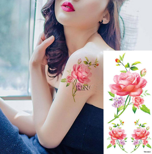 Flower tattoo sticker color sketch tattoo sticker flower peony rose plum tattoo sticker