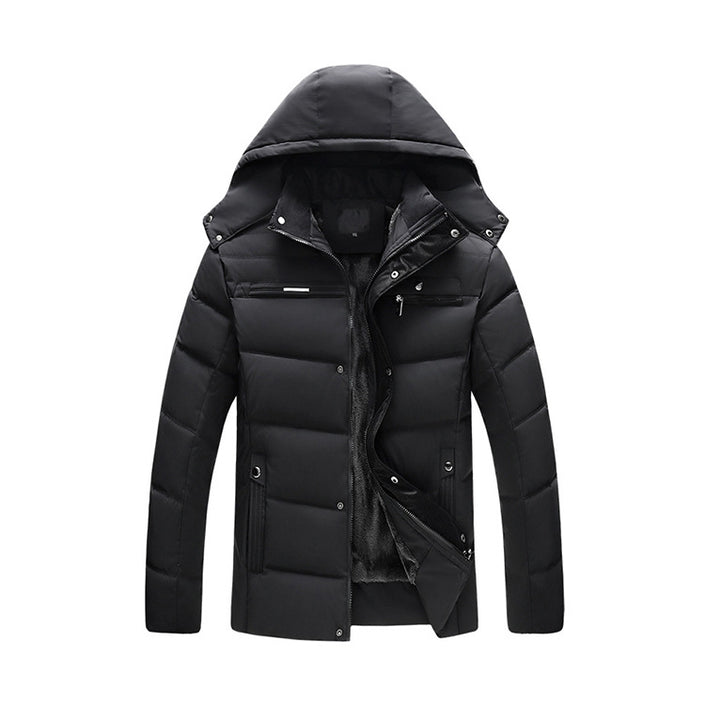 Men's Winter Solid Color Hooded Plush Warm Cotton Jacket