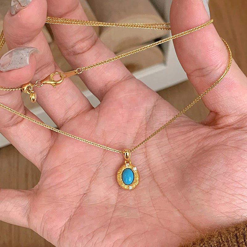 Retro Turquoise Necklace Shining Stars Blue Green Pine Hanging