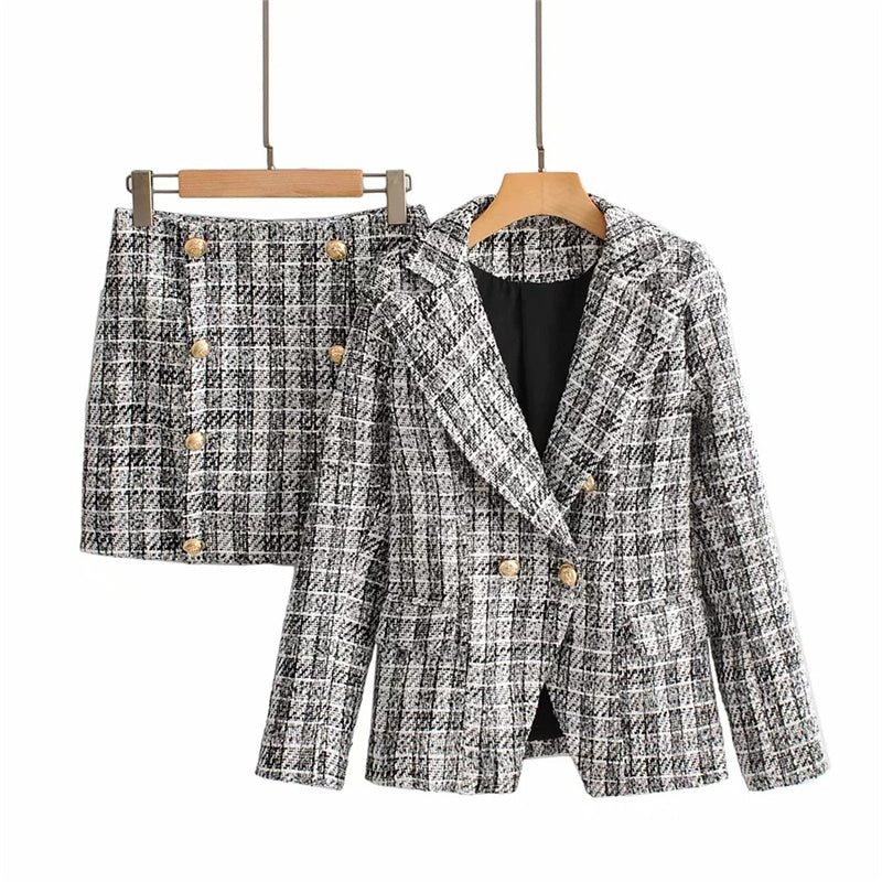 Women's woolen coat short skirt two piece set