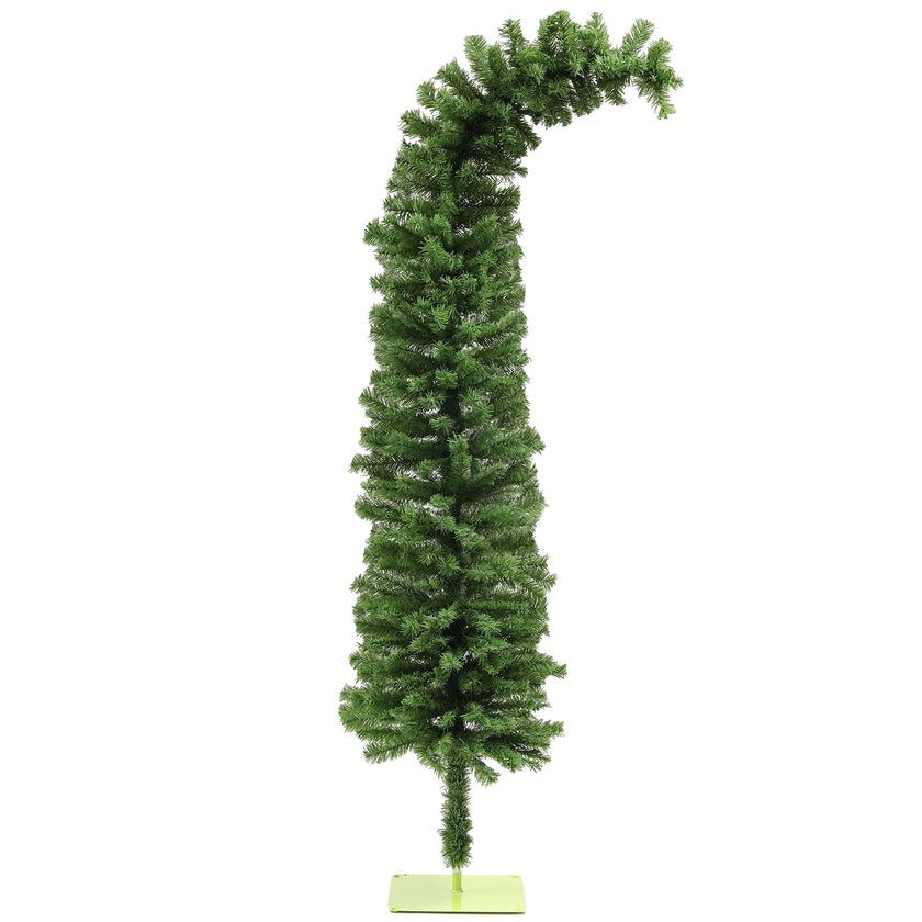 6ft Whimsical Pencil Christmas Tree, Bendable Artificial Christmas Tree with 400 Branch Tips and Metal Base, Green