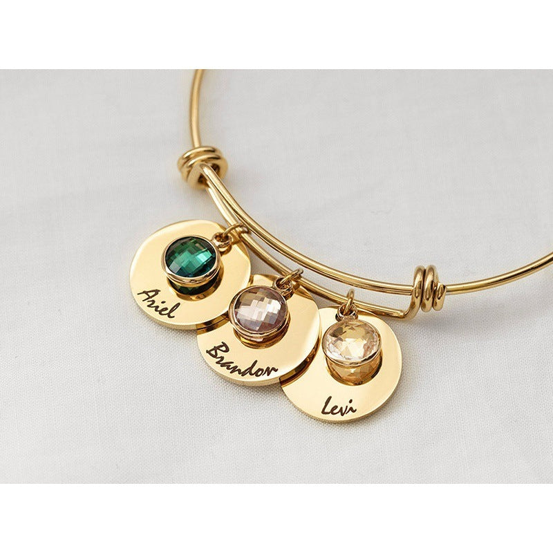 Twelfth Birthday Stone Round Piece Retractable Bracelet