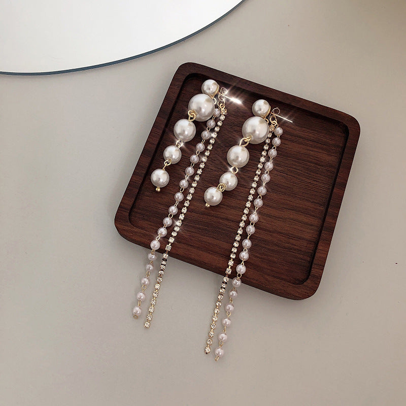 Women's Fashion Personality Simple Pearl Tassel Earrings
