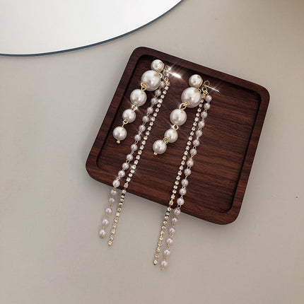 Women's Fashion Personality Simple Pearl Tassel Earrings