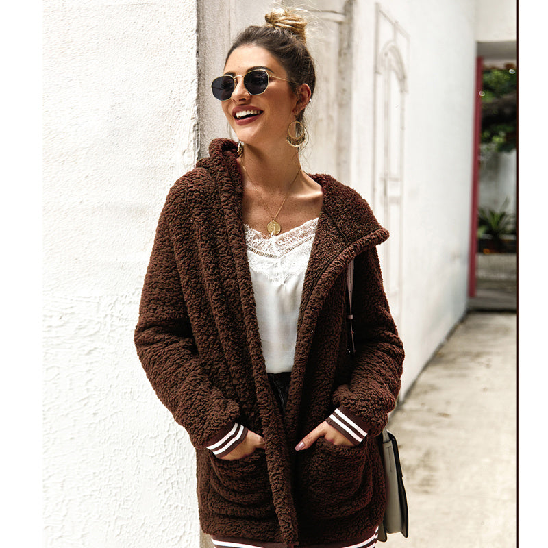 Hooded fur coat